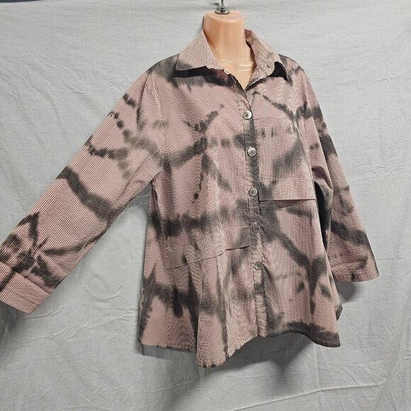 Dress to Kill Women Top Tunic Blouse Shirt One Size Tied Dye Button Up Long/Slee - Picture 4 of 15